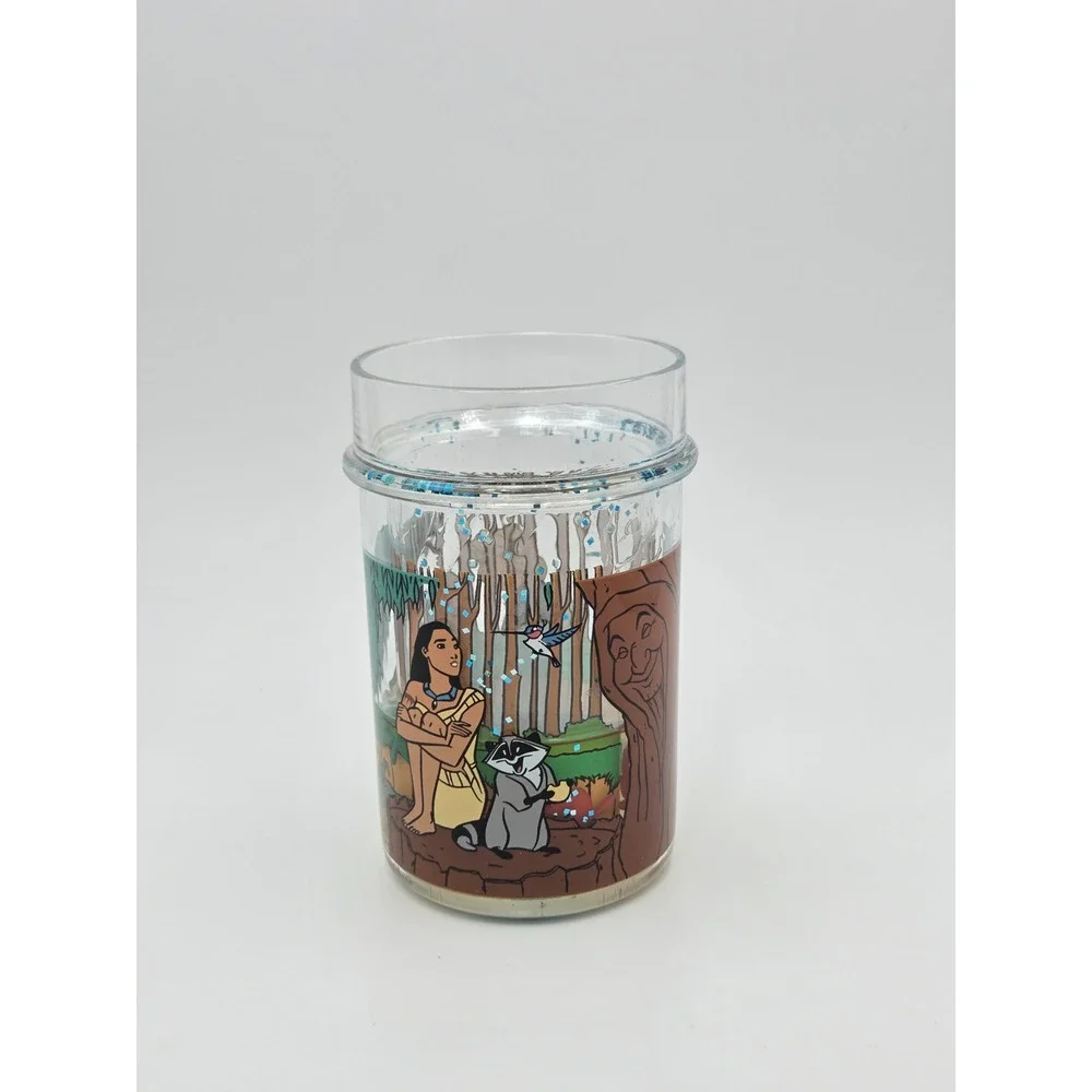 Vintage Disney Pocahontas Glitter Tumbler Cup Blue Floating Sparkles Plastic